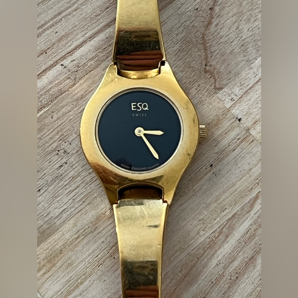 ESQ by Movado Ladies Watch Black Dial Gold Tone Bracelet and Hands